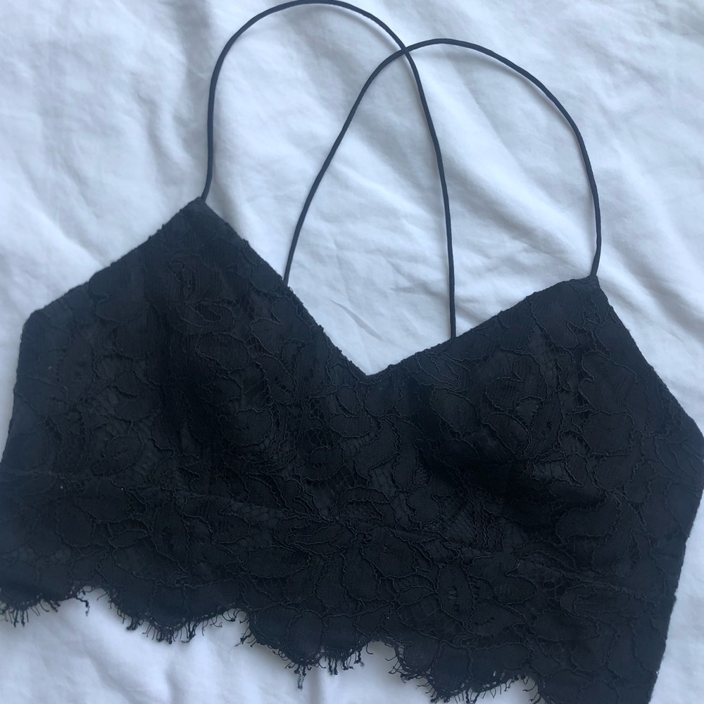 Topshop Black Lace Crop Top